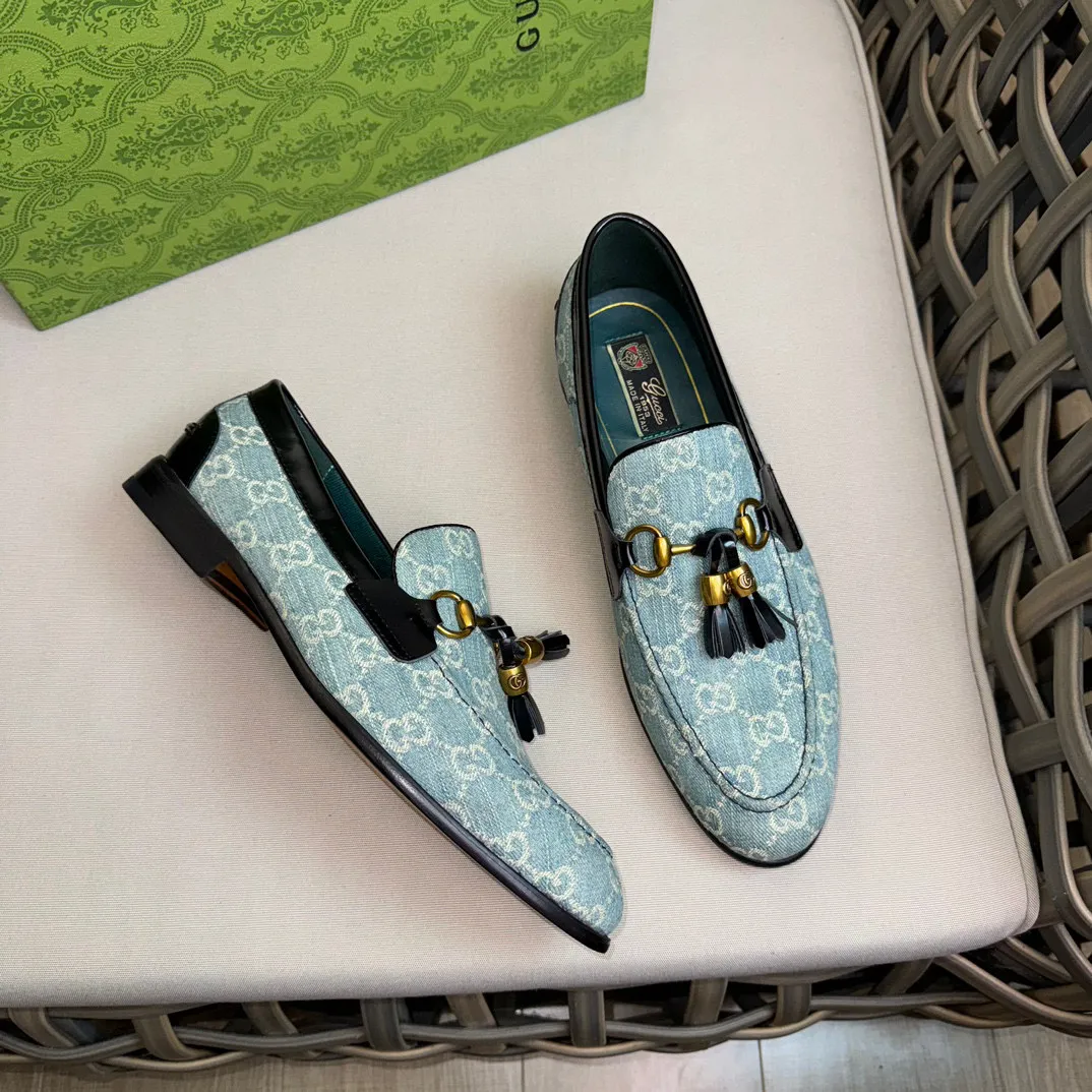 Men's shoes 💰900 Gucci～High-end genuine leather outsole men's casual leather shoes｜The upper is made of imported original presbyopic canvas fabric with top layer cowhide material｜Classic horsebit decoration｜Genuine leather handmade tassel embellishment｜Low-key luxury temperament｜Comfortable foot feeling｜Imported genuine leather outsole｜First layer cowhide inner padding｜Fine details Size: 39-44 (customized at 45.46)